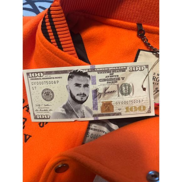 NWT George V Paris Varsity Lettermen's Jacket Orange/Black Size Large - Picture 11 of 16